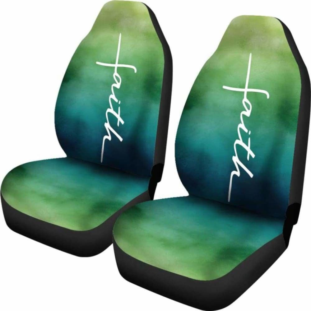 Faith Green And Blue Watercolor Car Seat Covers Religious Christian Themed