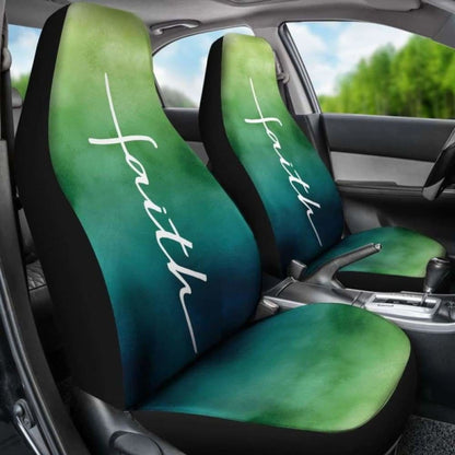 Faith Green And Blue Watercolor Car Seat Covers Religious Christian Themed