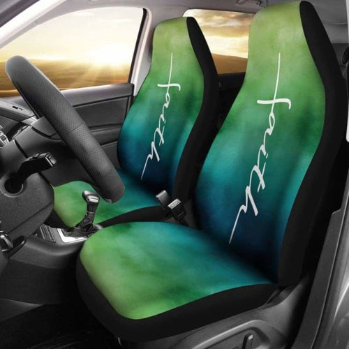 Faith Green And Blue Watercolor Car Seat Covers Religious Christian Themed