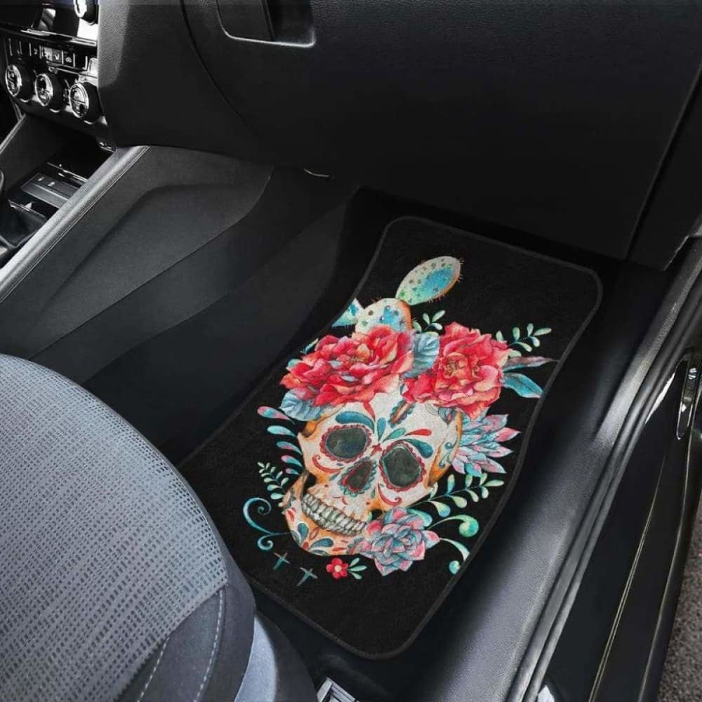 Set Of Pcs Floral Sugar Skull Car Mats