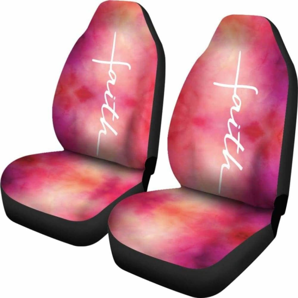 Faith Word Cross In White On Pink Watercolor Car Seat Covers Religious Christian Themed