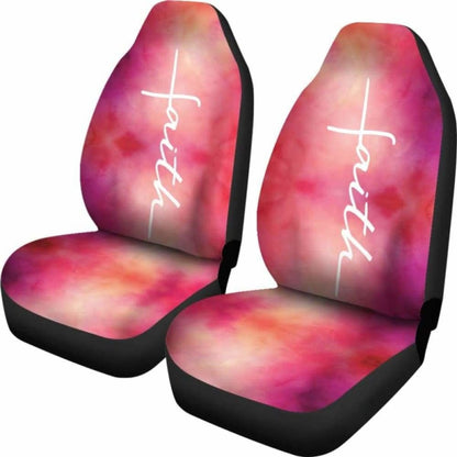 Faith Word Cross In White On Pink Watercolor Car Seat Covers Religious Christian Themed