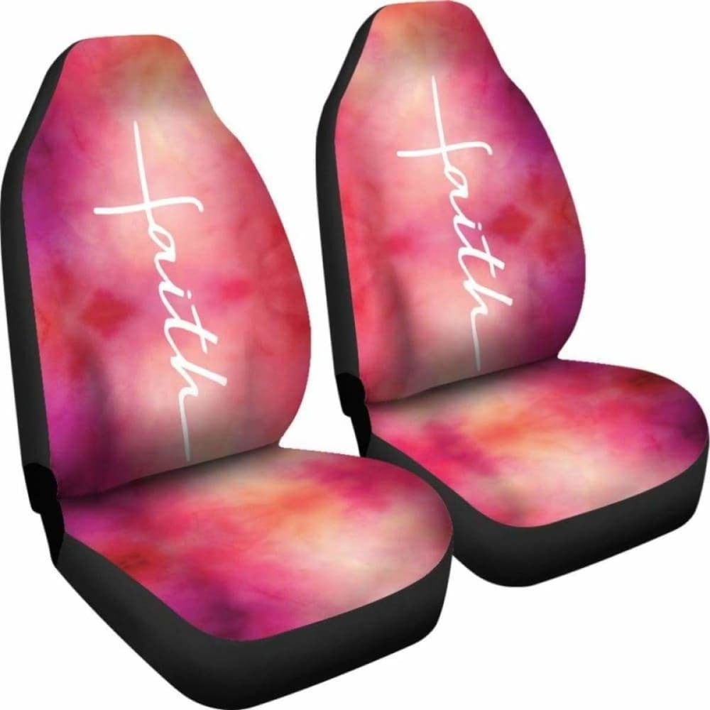 Faith Word Cross In White On Pink Watercolor Car Seat Covers Religious Christian Themed