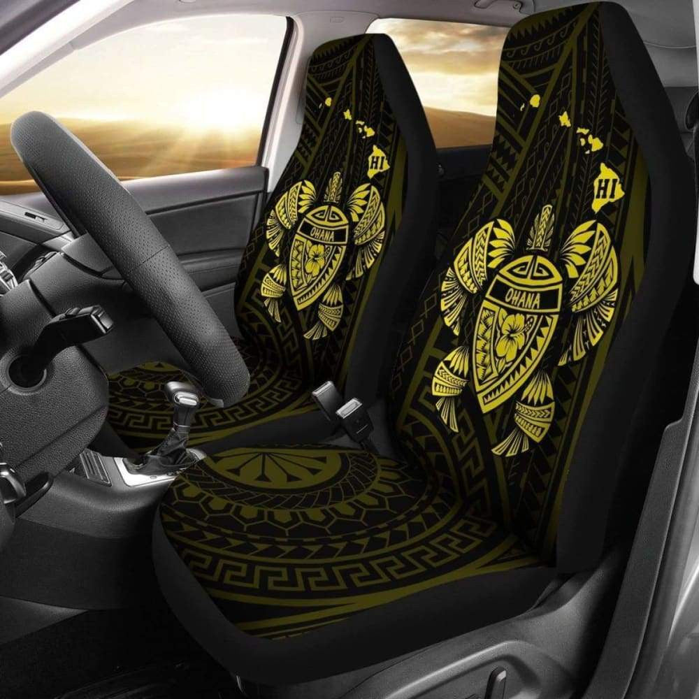 Hawaii Turtle Hibiscus Map Car Seat Covers - Yellow - New -