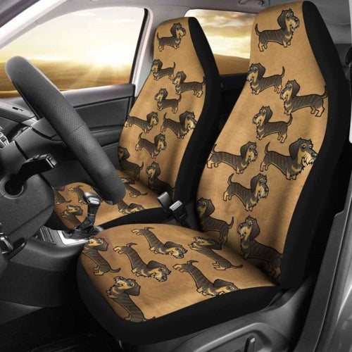 Cartoon Wire Haired Dachshund Car Seat Cover