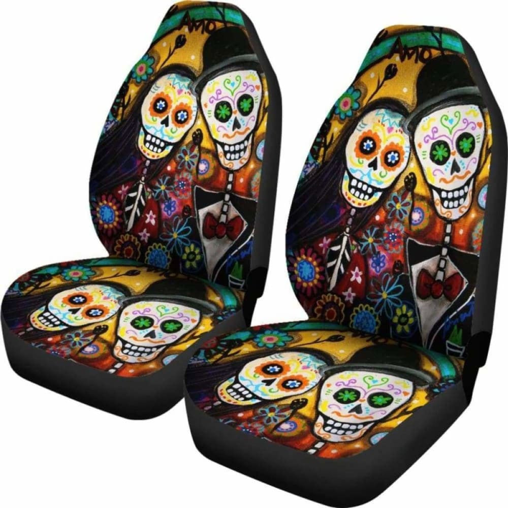 Set Of Pcs Day Of The Dead Sugar Skull Car Seat Cover