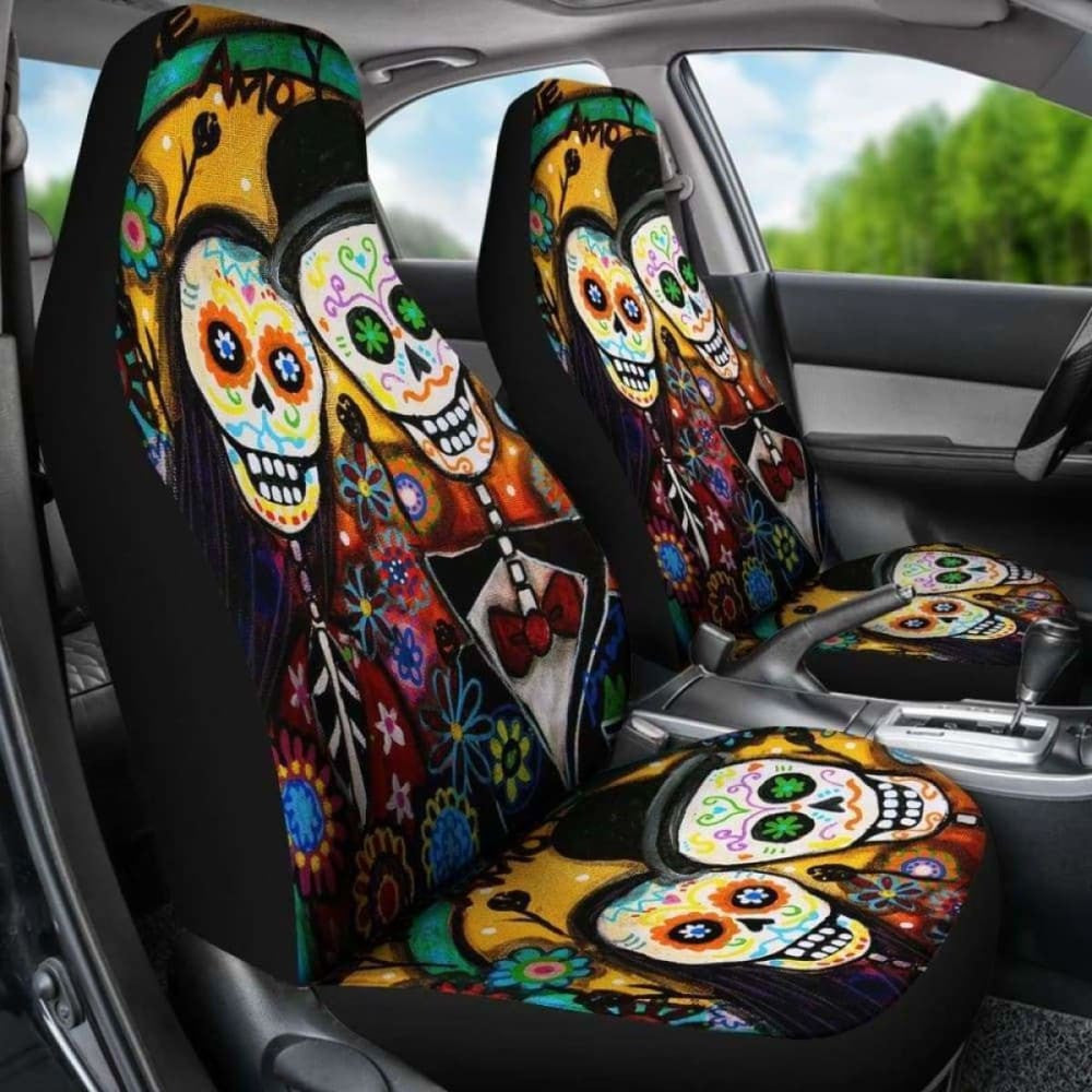 Set Of Pcs Day Of The Dead Sugar Skull Car Seat Cover