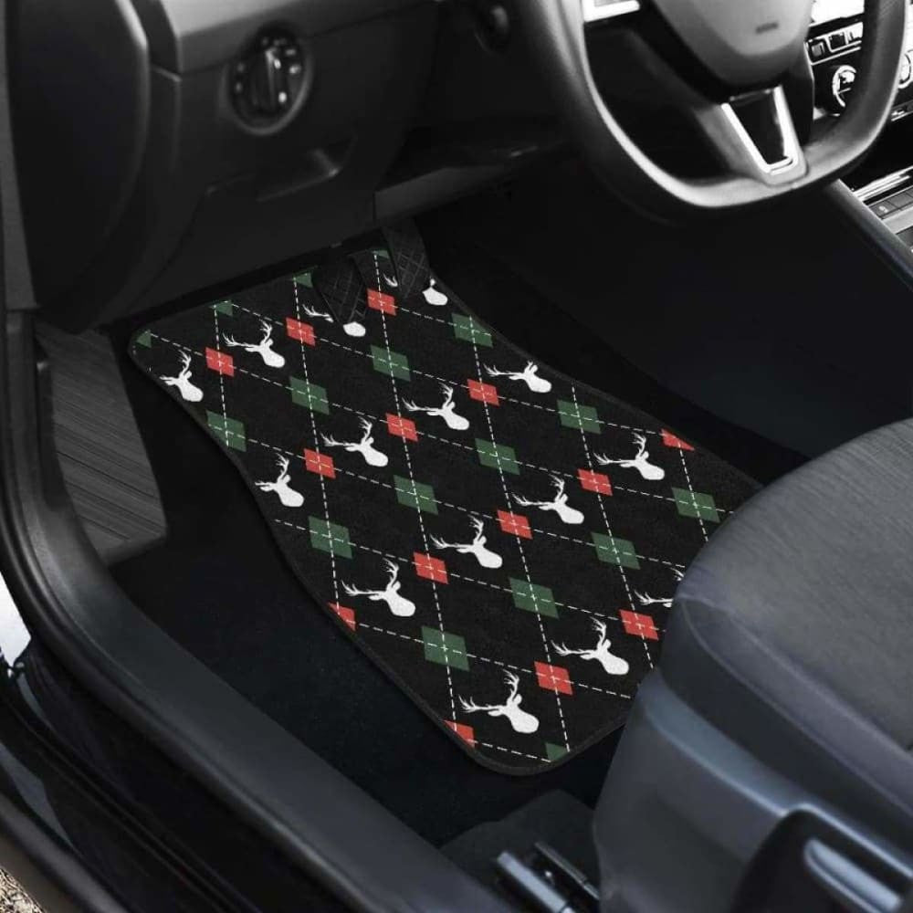 Deer Christmas New Year Pattern Argyle Front And Back Car Mats
