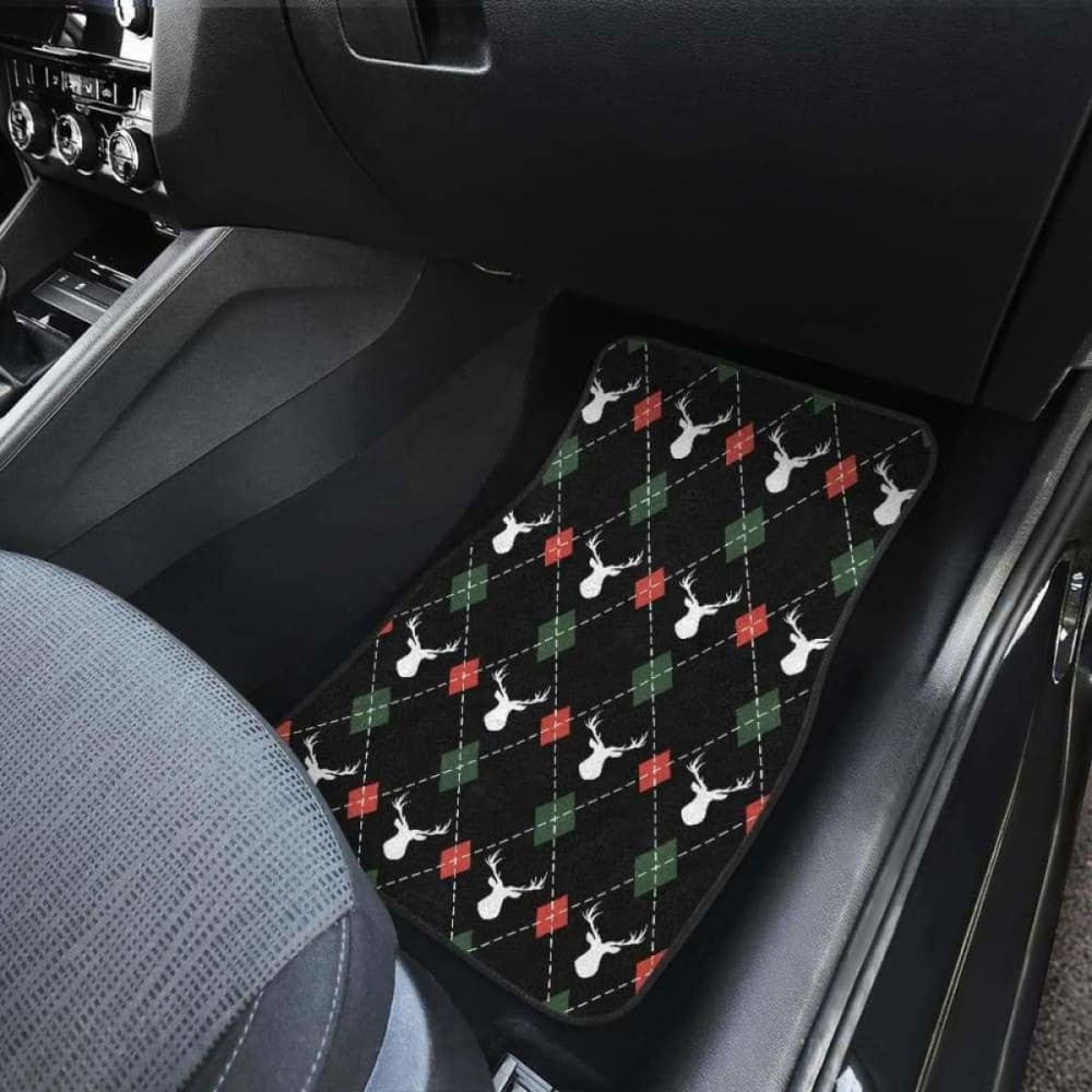 Deer Christmas New Year Pattern Argyle Front And Back Car Mats