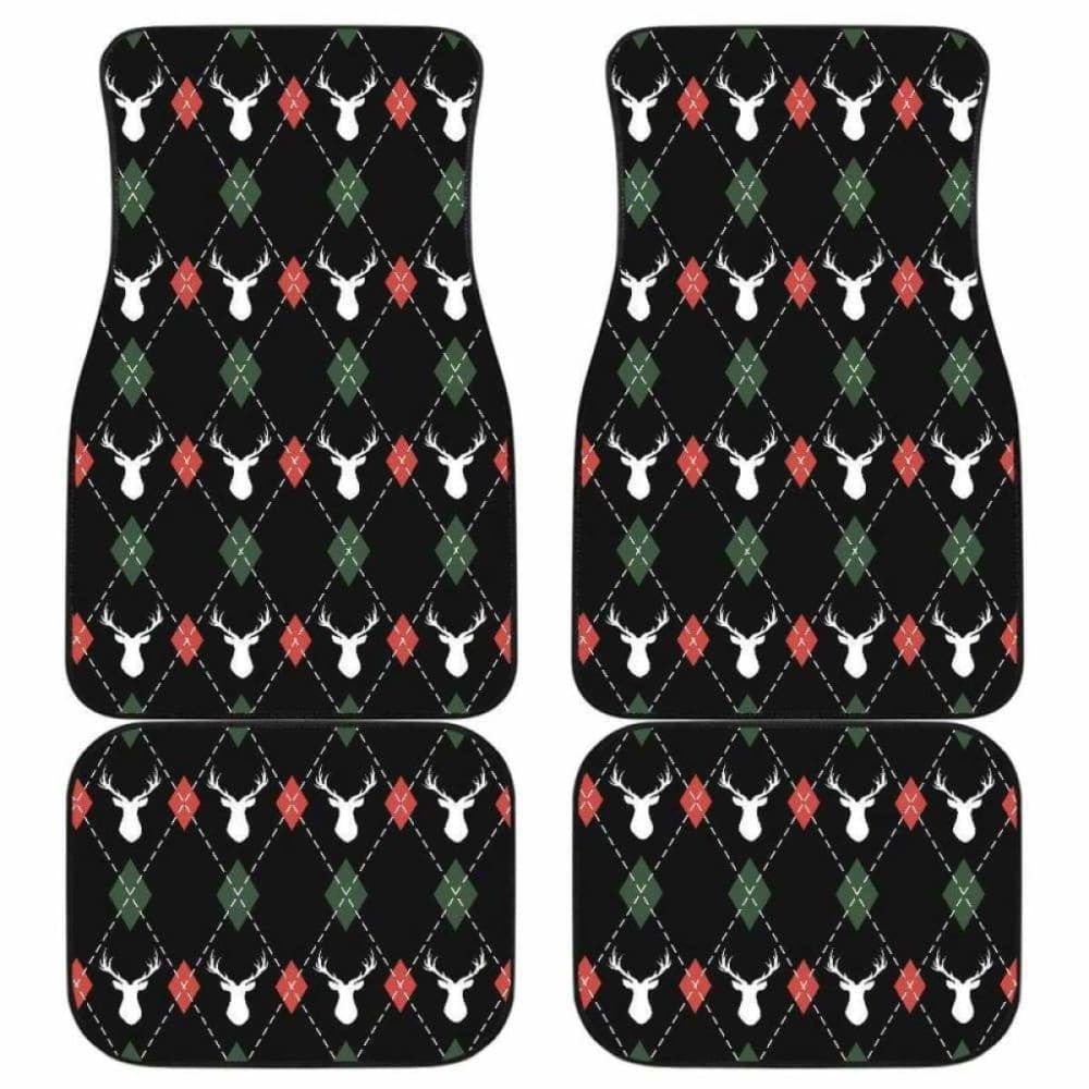 Deer Christmas New Year Pattern Argyle Front And Back Car Mats