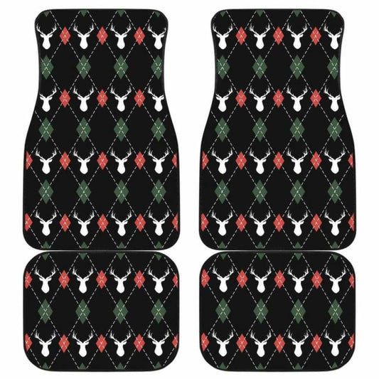 Deer Christmas New Year Pattern Argyle Front And Back Car Mats