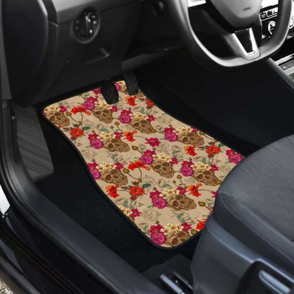 Set Of Pcs Floral Sugar Skull Car Mats