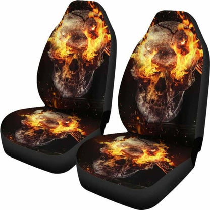 Set Pcs Gothic Flaming Skull Car Seat Covers