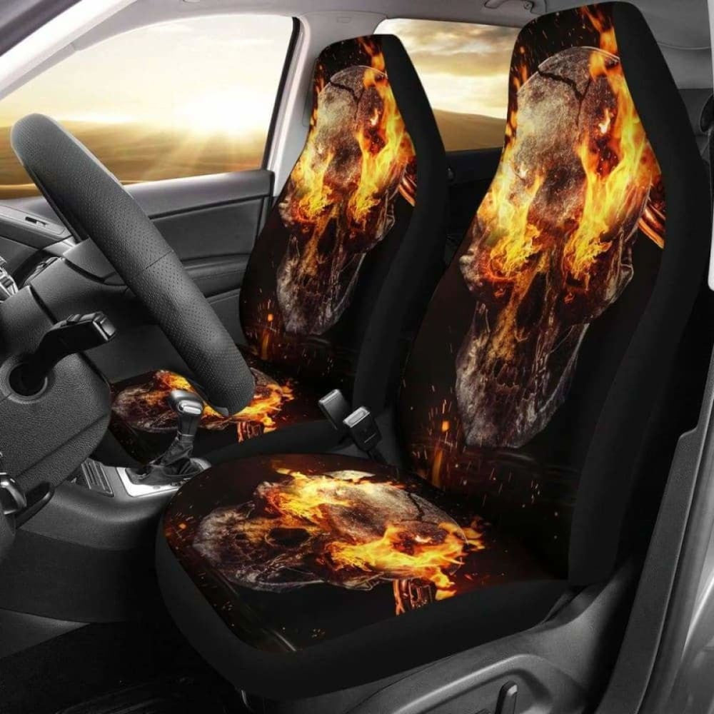 Set Pcs Gothic Flaming Skull Car Seat Covers