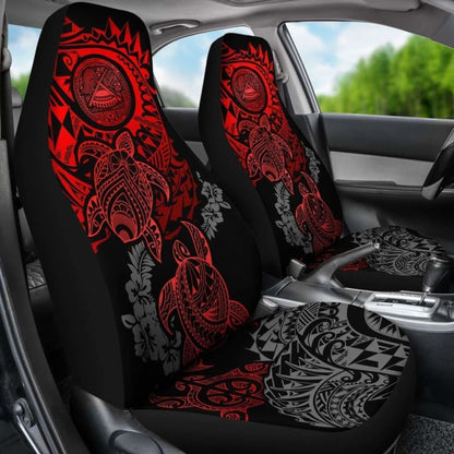 American Samoa Car Seat Covers - American Samoa Seal Red Turtle Gray Hibiscus Flowing - Amazing