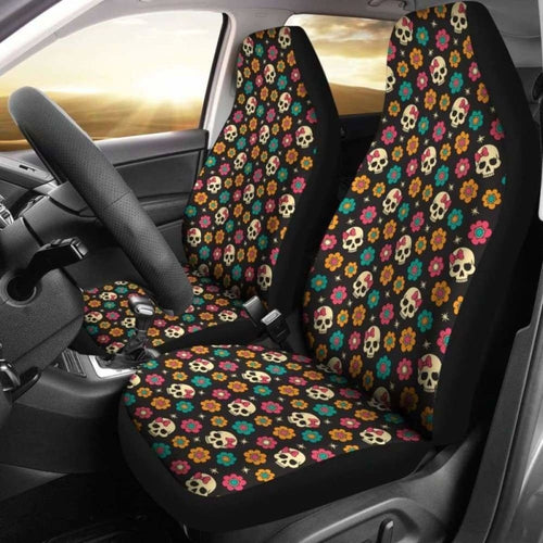 Set Pcs Sugar Skull Day Of The Dead Skull Car Seat Covers