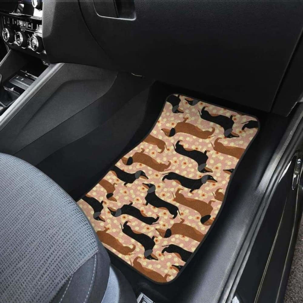 Dachshund Floral Background Front And Back Car Mats