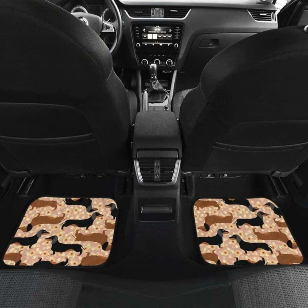 Dachshund Floral Background Front And Back Car Mats
