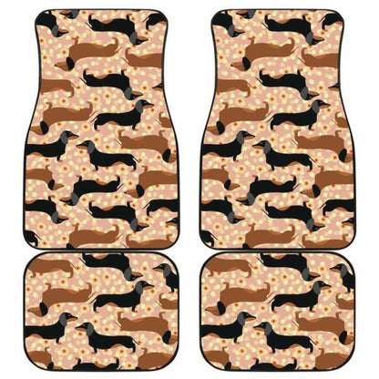 Dachshund Floral Background Front And Back Car Mats