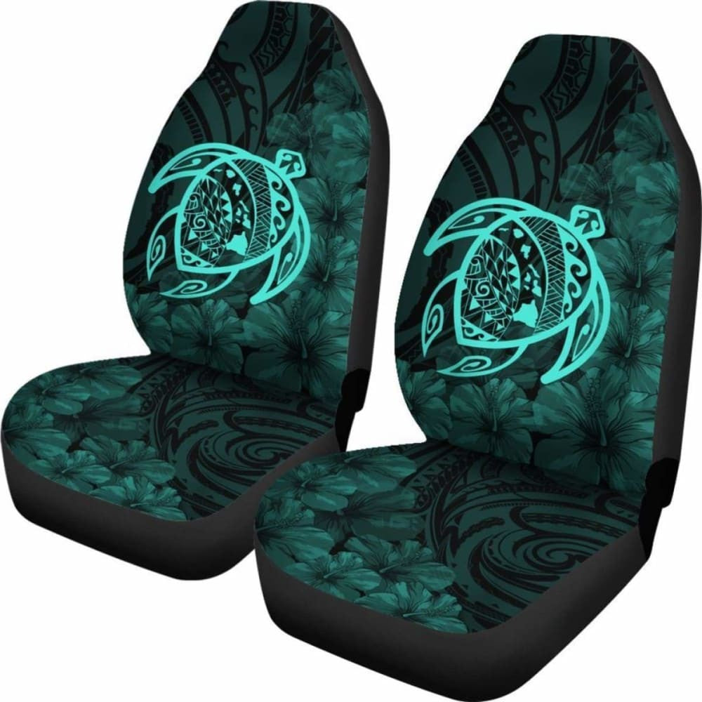 Alohawaii Car Seat Covers - Hawaii Turtle Map Hibiscus Poly Turquoise - New Awesome