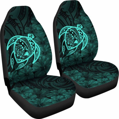 Alohawaii Car Seat Covers - Hawaii Turtle Map Hibiscus Poly Turquoise - New Awesome