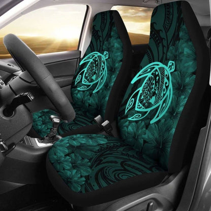 Alohawaii Car Seat Covers - Hawaii Turtle Map Hibiscus Poly Turquoise - New Awesome