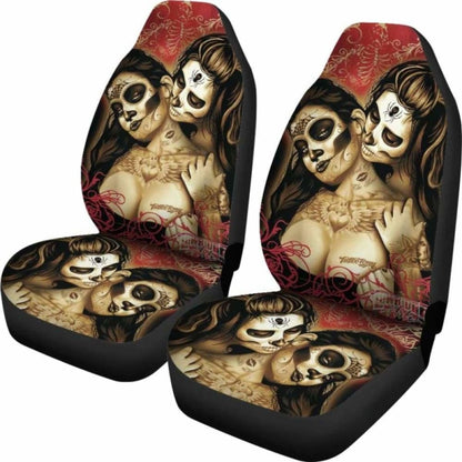 Set Of Sugar Skull Day Of The Dead Car Seat Covers