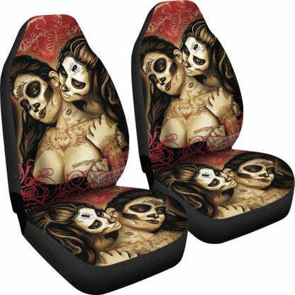 Set Of Sugar Skull Day Of The Dead Car Seat Covers