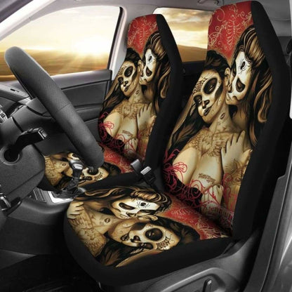 Set Of Sugar Skull Day Of The Dead Car Seat Covers