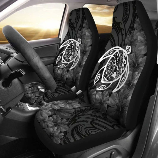 Alohawaii Car Seat Covers - Hawaii Turtle Map Hibiscus Poly White - New Awesome
