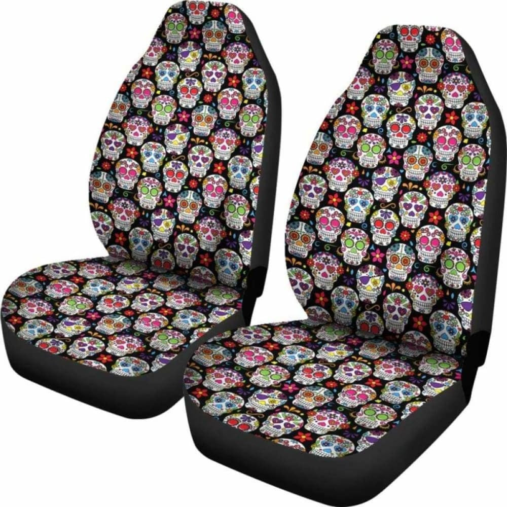 Set Of Pcs - Sugar Skulls - Day Of The Dead Car Seat Covers