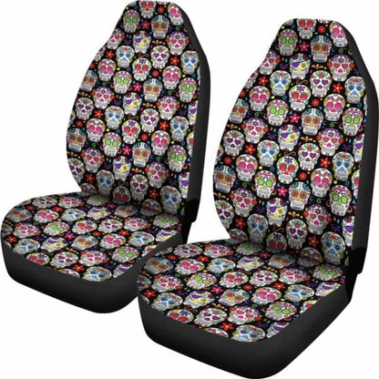 Set Of Pcs - Sugar Skulls - Day Of The Dead Car Seat Covers