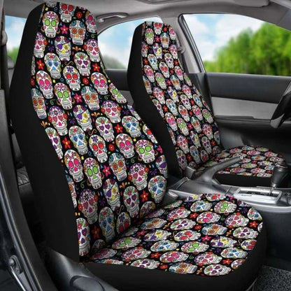Set Of Pcs - Sugar Skulls - Day Of The Dead Car Seat Covers