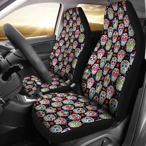 Set Of Pcs - Sugar Skulls - Day Of The Dead Car Seat Covers