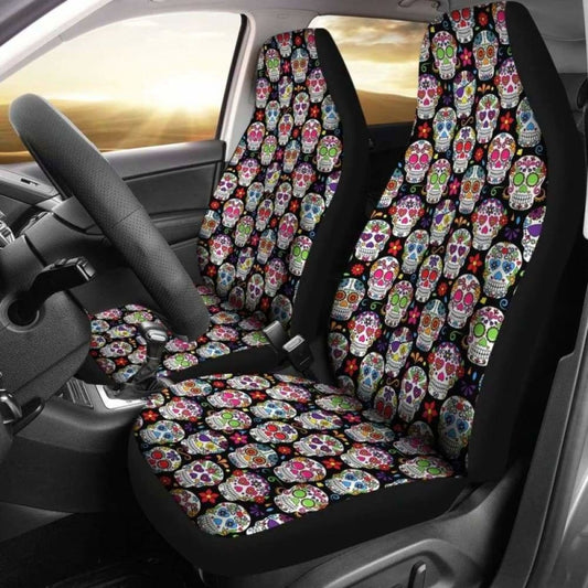 Set Of Pcs - Sugar Skulls - Day Of The Dead Car Seat Covers
