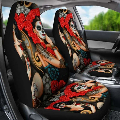 Set Pcs Day Of The Dead Sugar Skull Car Seat Covers
