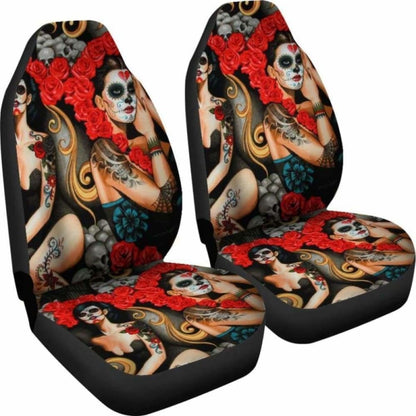 Set Pcs Day Of The Dead Sugar Skull Car Seat Covers