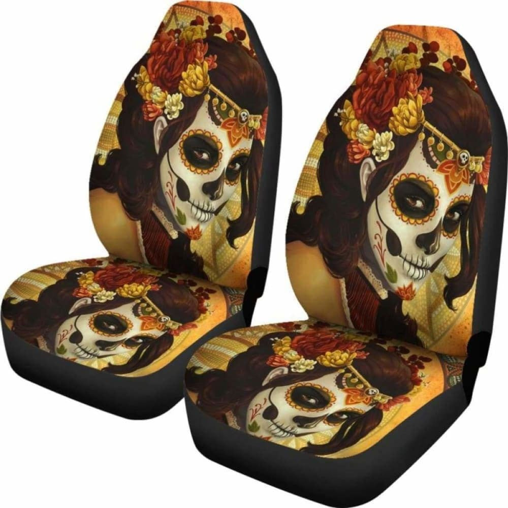 Set Pcs Sugar Skull Day Of The Dead Car Seat Covers