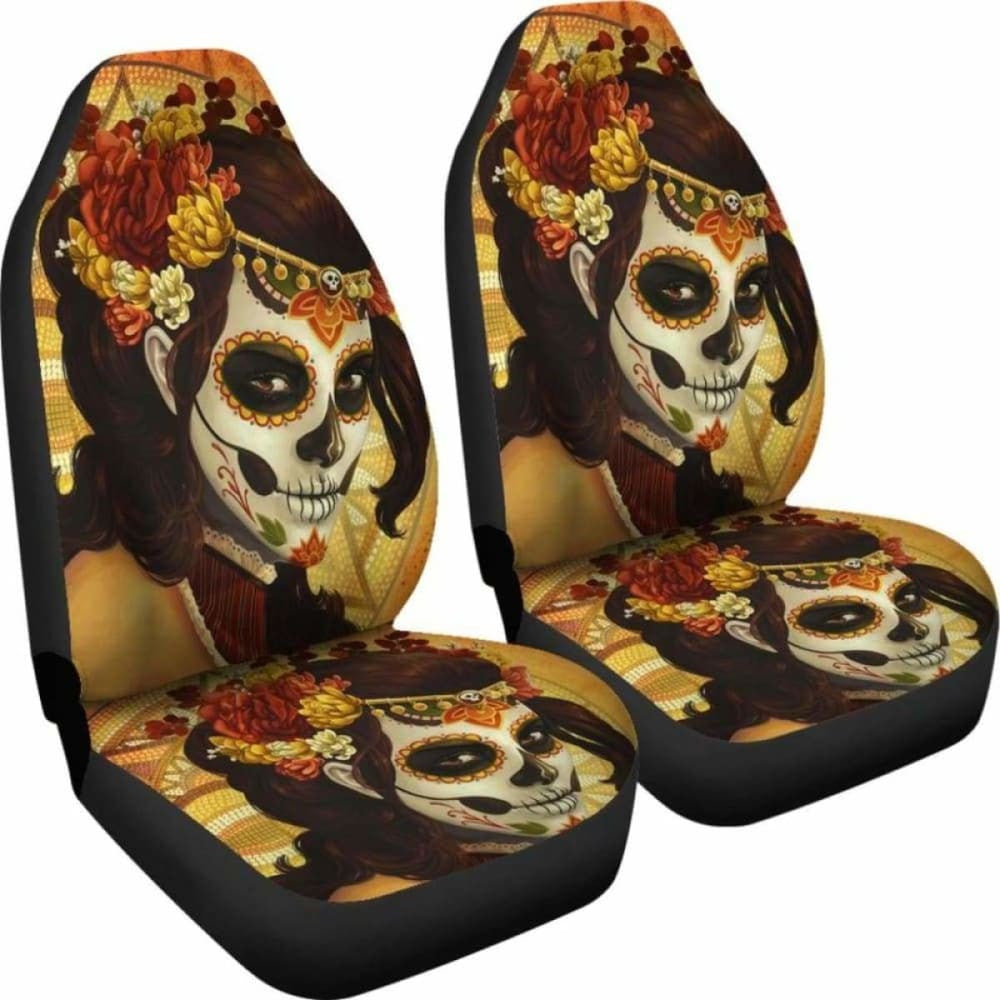 Set Pcs Sugar Skull Day Of The Dead Car Seat Covers