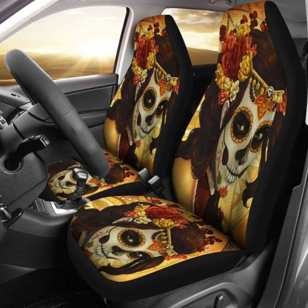 Set Pcs Sugar Skull Day Of The Dead Car Seat Covers