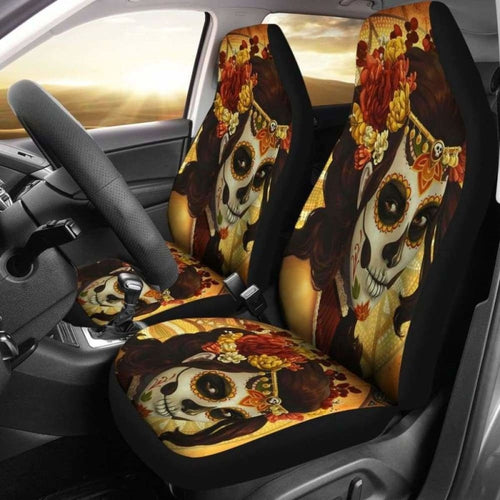 Set Pcs Sugar Skull Day Of The Dead Car Seat Covers