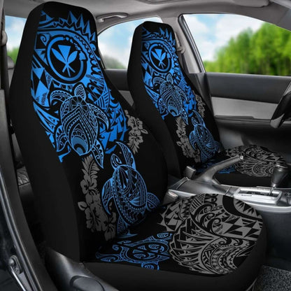 Hawaii Polynesian Seat Covers - Blue Kanaka Maoli Turtle Tattoo Gray Hibiscus Turtle Flowing - Amazing