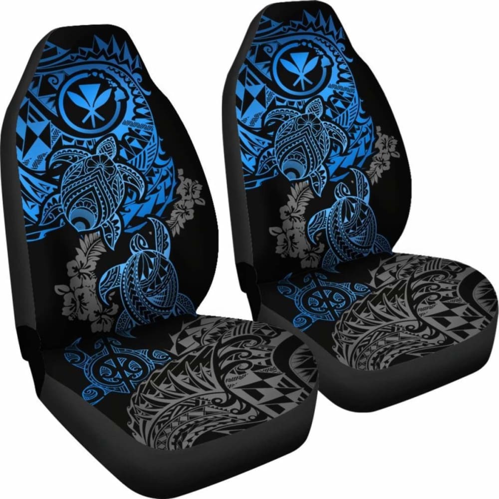 Hawaii Polynesian Seat Covers - Blue Kanaka Maoli Turtle Tattoo Gray Hibiscus Turtle Flowing - Amazing