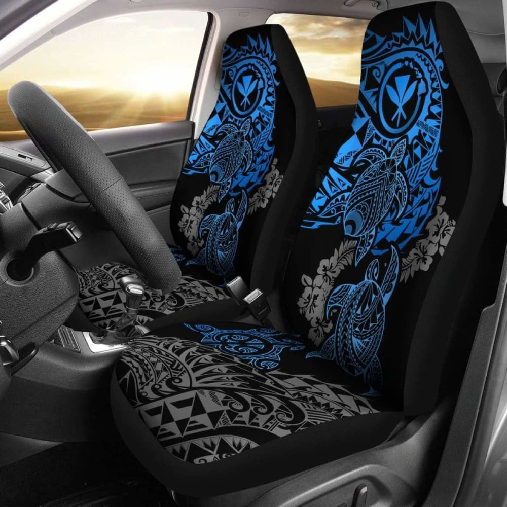 Hawaii Polynesian Seat Covers - Blue Kanaka Maoli Turtle Tattoo Gray Hibiscus Turtle Flowing - Amazing