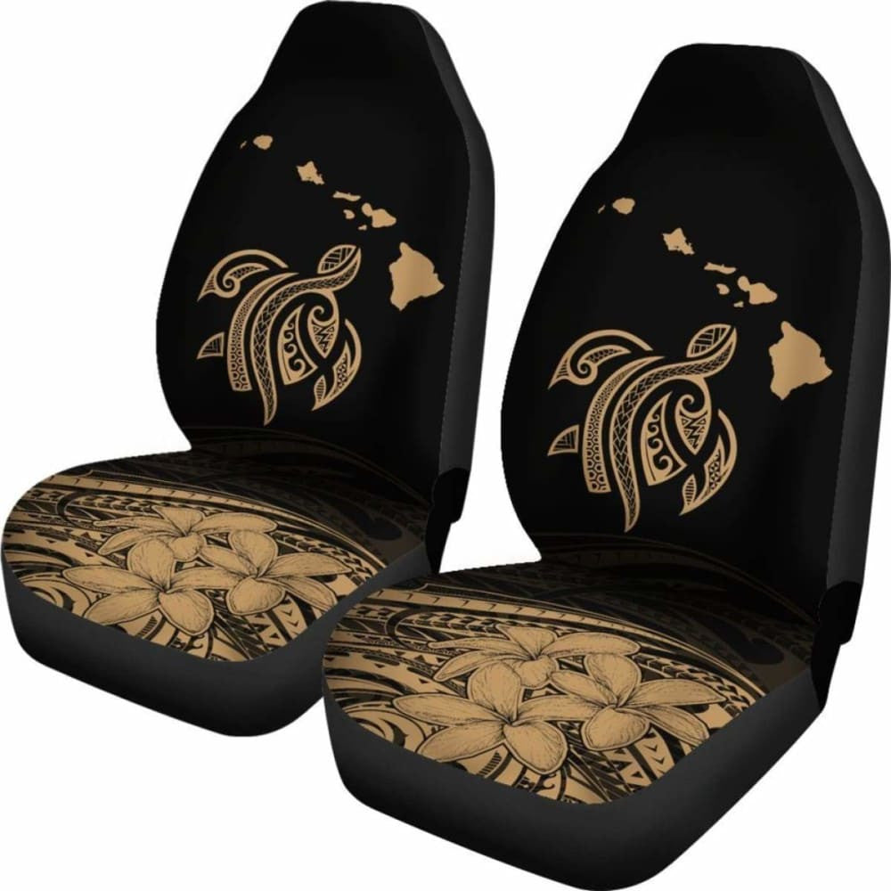 Hawaii Map Plumeria Polynesian Gold Turtle Car Set Covers - New - Awesome