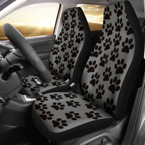 Paw Print Car Seat Covers Grey/Black