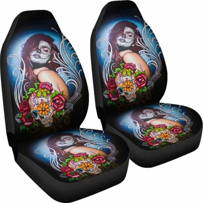 Set Of - Beautiful Sugar Skull Girl - Car Seat Cover
