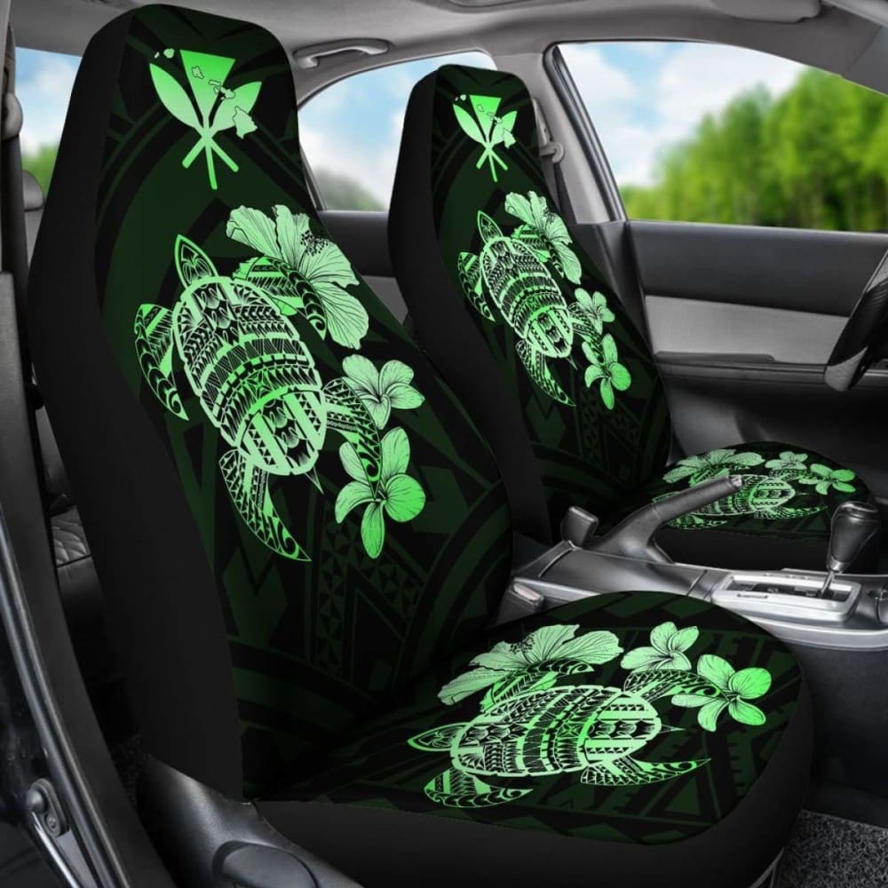 Hawaiian Kanaka Hibiscus Plumeria Mix Polynesian Turtle Car Seat Covers Green New Awesome