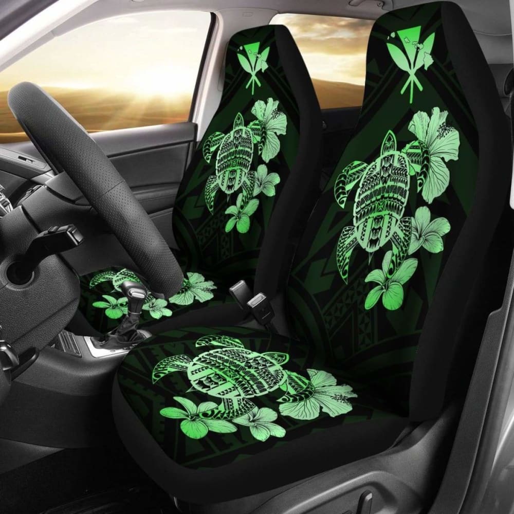 Hawaiian Kanaka Hibiscus Plumeria Mix Polynesian Turtle Car Seat Covers Green New Awesome