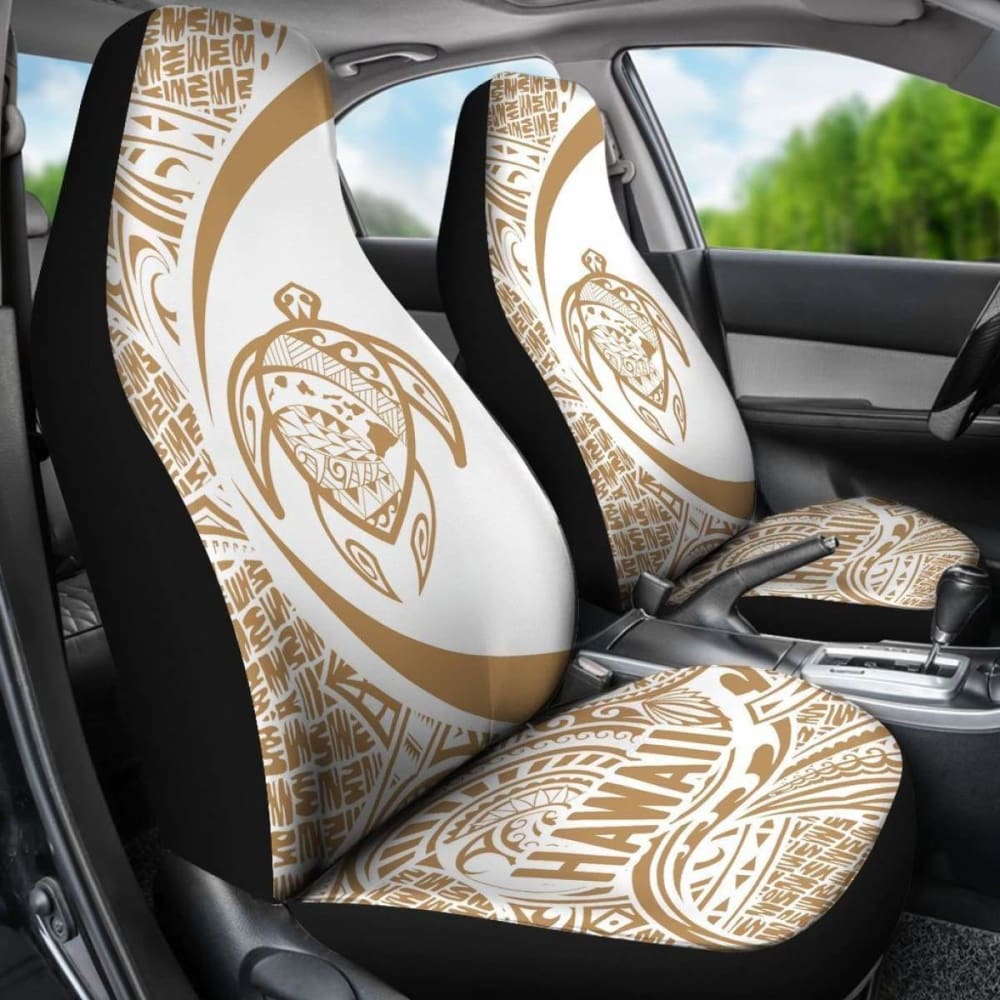 Hawaii Turtle Map Polynesian Car Seat Covers - White And Gold - Best Look - New